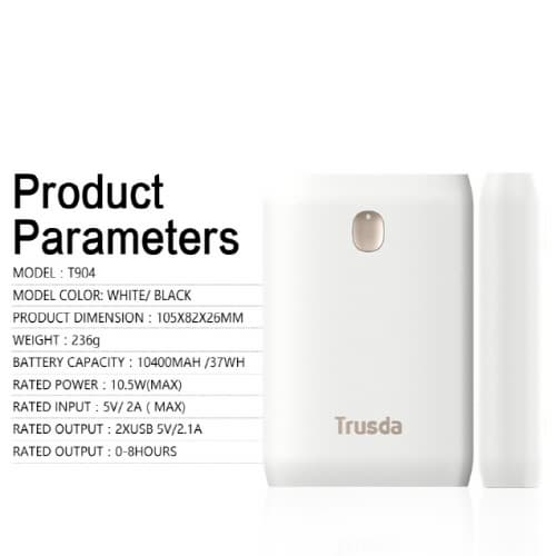 TRUSDA 10400mAh standard Power Bank with 2 outputs_ T904